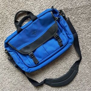 LL Bean Vintage Blue Canvas & Leather Crossbody Messenger Laptop Bag Large
